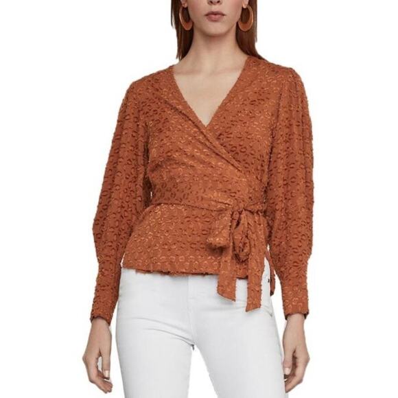 BCBGMaxAzria Pleated Shoulder Wrap Ruffled Top Blouse Size Medium - Picture 2 of 11